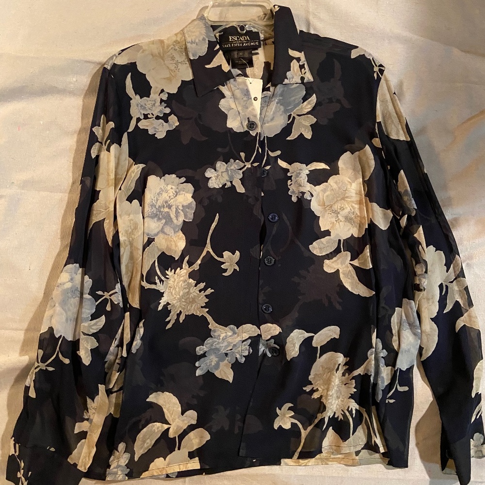Escada Black Print Silk Shirt